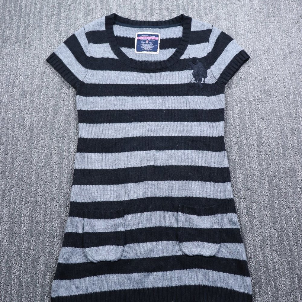 U.S. Polo ASSN. Womens Sweater Dress Medium Striped Short Sleeve Y2K Preppy